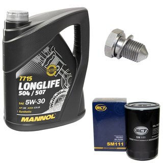 Engineoil set Longlife 5W30 API SN 5 liters + Oil Filter SM111 + Oildrainplug 48871