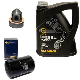 Engine oil set 5W40 Diesel Turbo 5 liters + oil filter SM111 + Oildrainplug 12281