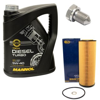 Motorl Set 5W40 Diesel Turbo 5 Liter + lfilter SH421P + lablassschraube 15374