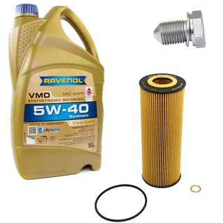 Engineoil set VMO SAE 5W-40 5 liters + Oil Filter SH421P + Oildrainplug 15374
