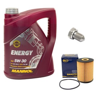 Engine Oil Set 5W-30 5 liters + oil filter SCT SH427P + Oildrainplug 15374