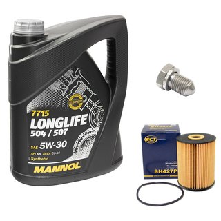 Engineoil set Longlife 5W30 API SN 5 liters + Oil Filter SH427P + Oildrainplug 15374