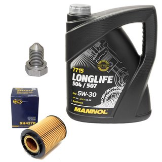 Engineoil set Longlife 5W30 API SN 5 liters + Oil Filter SH427P + Oildrainplug 48871
