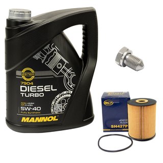 Motorl Set 5W40 Diesel Turbo 5 Liter + lfilter SH427P + lablassschraube 15374