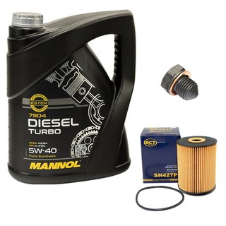 Motorl Set 5W40 Diesel Turbo 5 Liter + lfilter SH427P + lablassschraube 12281