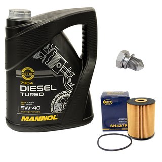 Engine oil set 5W40 Diesel Turbo 5 liters + oil filter SH427P + Oildrainplug 48871