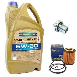 Engineoil set VMP SAE 5W-30 5 liters + Oil Filter SH4043P + Oildrainplug 31119