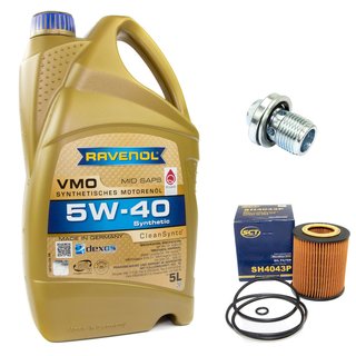 Engineoil set VMO SAE 5W-40 5 liters + Oil Filter SH4043P + Oildrainplug 31119