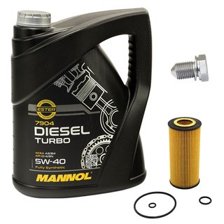Motorl Set 5W40 Diesel Turbo 5 Liter + lfilter SH4064P + lablassschraube 08277