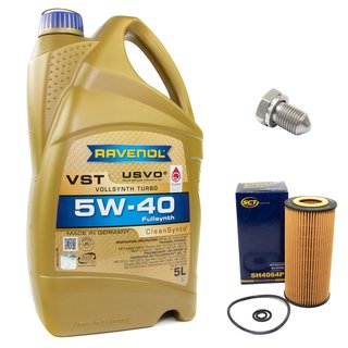 Engineoil set VollSynth Turbo VST SAE 5W-40 5 liters + Oil Filter SH4064P + Oildrainplug 08277