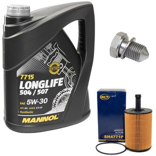 Motorl Set Longlife 5W-30 API SN 5 Liter + lfilter SH4771P + lablassschraube 48871