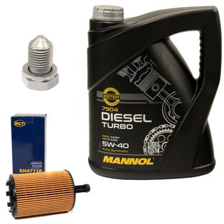 Motorl Set 5W40 Diesel Turbo 5 Liter + lfilter SH4771P + lablassschraube 15374