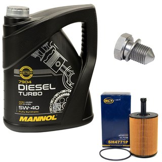 Engine oil set 5W40 Diesel Turbo 5 liters + oil filter SH4771P + Oildrainplug 48871