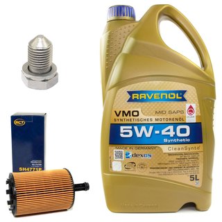 Engineoil set VMO SAE 5W-40 5 liters + Oil Filter SH4771P + Oildrainplug 15374