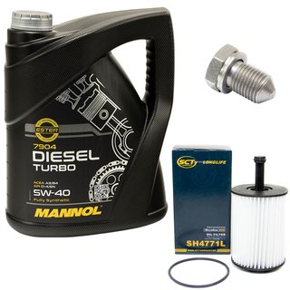 Motorl Set 5W40 Diesel Turbo 5 Liter + lfilter SH4771L + lablassschraube 15374