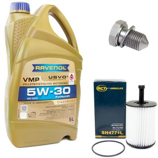 Engineoil set VMP SAE 5W-30 5 liters + Oil Filter SH4771L + Oildrainplug 48871