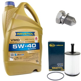 Engineoil set VMO SAE 5W-40 5 liters + Oil Filter SH4771L + Oildrainplug 48871