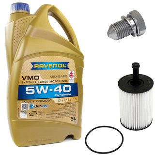 Engineoil set VMO SAE 5W-40 5 liters + Oil Filter SH4771L + Oildrainplug 48871