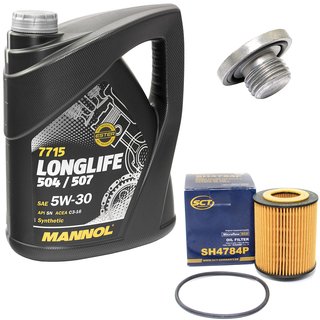 Engineoil set Longlife 5W30 API SN 5 liters + Oil Filter SH4784P + Oildrainplug 48871