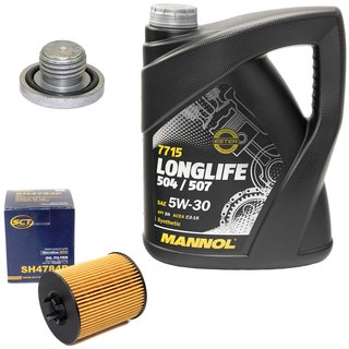 Engineoil set Longlife 5W30 API SN 5 liters + Oil Filter SH4784P + Oildrainplug 48871