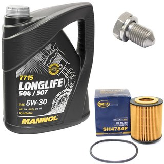 Engineoil set Longlife 5W30 API SN 5 liters + Oil Filter SH4784P + Oildrainplug 15374