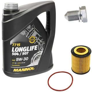 Engineoil set Longlife 5W30 API SN 5 liters + Oil Filter SH4784P + Oildrainplug 15374