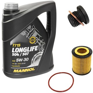 Engineoil set Longlife 5W30 API SN 5 liters + Oil Filter SH4784P + Oildrainplug 171173