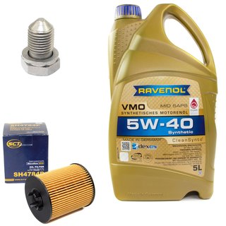 Engineoil set VMO SAE 5W-40 5 liters + Oil Filter SH4784P + Oildrainplug 15374