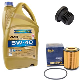 Engineoil set VMO SAE 5W-40 5 liters + Oil Filter SH4784P + Oildrainplug 48874