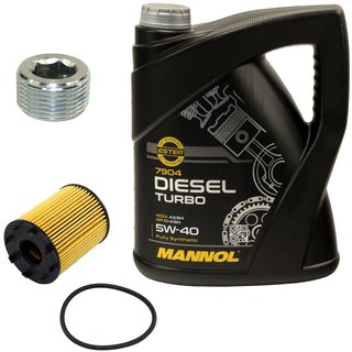 Engine oil set 5W40 Diesel Turbo 5 liters + oil filter SH4794P + Oildrainplug 38179