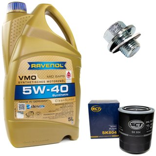 Engineoil set VMO SAE 5W-40 5 liters + Oil Filter SK804 + Oildrainplug 30264