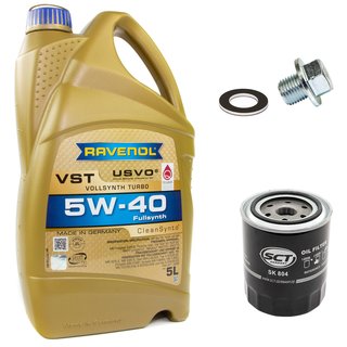 Motorl Set VollSynth Turbo VST SAE 5W-40 5 Liter + lfilter SK805 + lablassschraube 30264