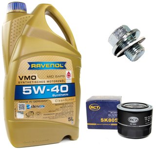 Engineoil set VMO SAE 5W-40 5 liters + Oil Filter SK805 + Oildrainplug 30264