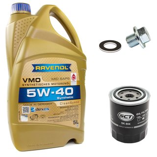 Engineoil set VMO SAE 5W-40 5 liters + Oil Filter SK805 + Oildrainplug 30264