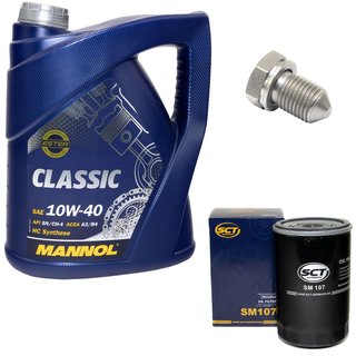 Engine Oil Set 10W-40 5 liters + oil filter SCT SM107 + Oildrainplug 15374