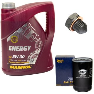 Engine Oil Set 5W-30 5 liters + oil filter SCT SM107 + Oildrainplug 12281