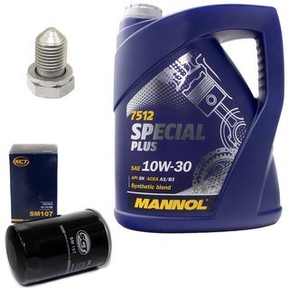 Engineoil set Special Plus 10W30 API SN 5 liters + Oil Filter SM107 + Oildrainplug 15374
