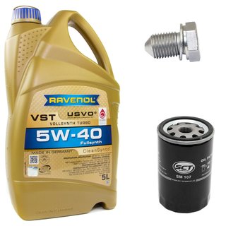 Motoröl Set VollSynth Turbo VST SAE 5W-40 5 Liter + Ölfilter SM107 + Ölablassschraube 15374