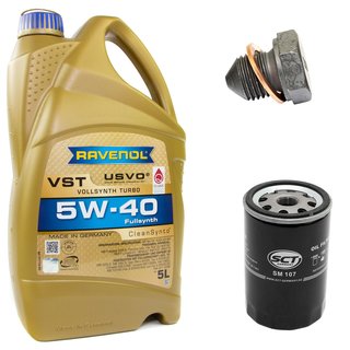 Motoröl Set VollSynth Turbo VST SAE 5W-40 5 Liter + Ölfilter SM107 + Ölablassschraube 12281