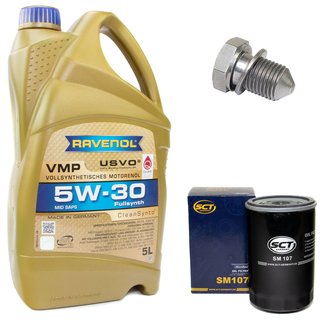 Engineoil set VMP SAE 5W-30 5 liters + Oil Filter SM107 + Oildrainplug 48871
