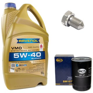 Motoröl Set VMO SAE 5W-40 5 Liter + Ölfilter SM107 + Ölablassschraube 15374