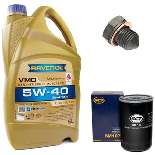 Engineoil set VMO SAE 5W-40 5 liters + Oil Filter SM107 + Oildrainplug 12281