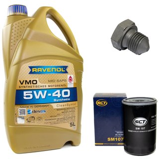 Engineoil set VMO SAE 5W-40 5 liters + Oil Filter SM107 + Oildrainplug 03272