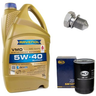 Motoröl Set VMO SAE 5W-40 5 Liter + Ölfilter SM107 + Ölablassschraube 48871