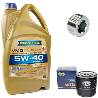 Motorl Set VMO SAE 5W-40 5 Liter + lfilter SM110 + lablassschraube 38179