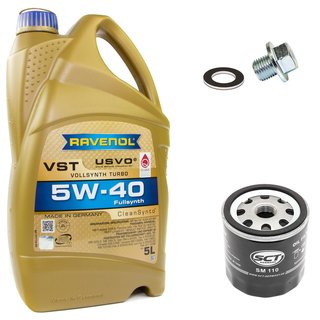 Motoröl Set VollSynth Turbo VST SAE 5W-40 5 Liter + Ölfilter SM112 + Ölablassschraube 30264