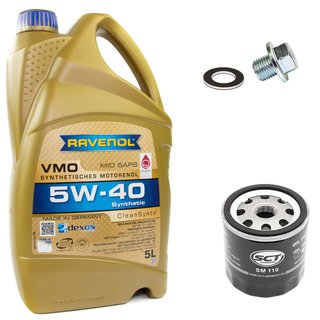 Engineoil set VMO SAE 5W-40 5 liters + Oil Filter SM112 + Oildrainplug 30264