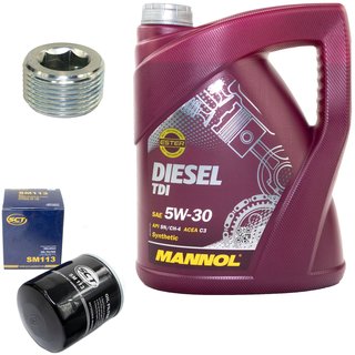 Engine Oil Set 5W-30 5 liters + oil filter SCT SM113 + Oildrainplug 38179