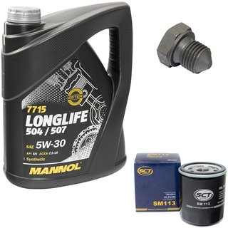 Engineoil set Longlife 5W30 API SN 5 liters + Oil Filter SM113 + Oildrainplug 03272