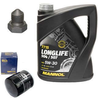 Engineoil set Longlife 5W30 API SN 5 liters + Oil Filter SM113 + Oildrainplug 03272